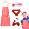 4 Pcs Kid Waiter Costume Kit Car Costume Red and White Striped Apron for Kids Adjustable Bib Aprons Jerk Chef Hat Adjustable Red Bow Ties for Kids 1950s Dinner Cosplay Dress Halloween Party view 1