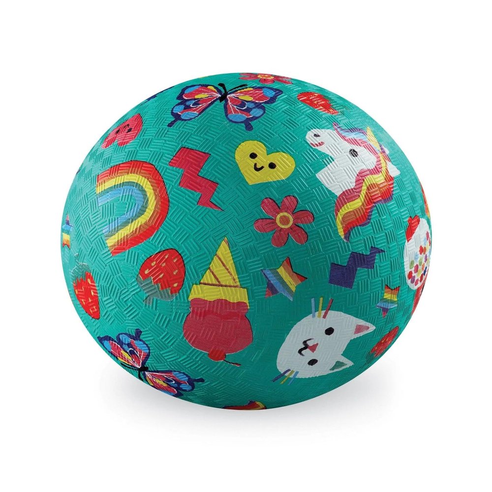 Crocodile Creek Playground Ball - Durable Rubber Ball for Kids Ages 3 and Up - Bouncy Inflatable Ball for Kickball, Indoor Games, and Outdoor Sports - PVC-Free - Smiley - 5-inch Diameter