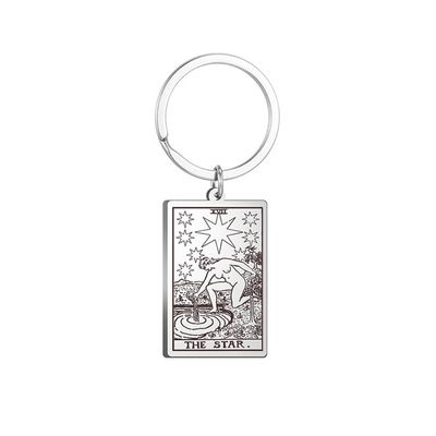 Axmerdal Tarot Cards Keychains with Chain Necklace Pendant Stainless Steel Vintage Astrology Divination Magic Amulet Wiccan Keyring (Silver-The StarXVII)