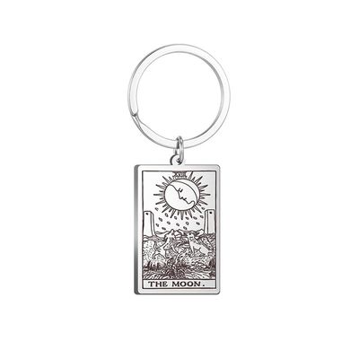 Axmerdal Tarot Cards Keychains with Chain Necklace Pendant Stainless Steel Vintage Astrology Divination Magic Amulet Wiccan Keyring (Silver-The MoonXVIII)