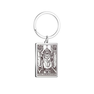 Axmerdal Tarot Cards Keychains with Chain Necklace Pendant Stainless Steel Vintage Astrology Divination Magic Amulet Wiccan Keyring (Silver-The HierophantV)