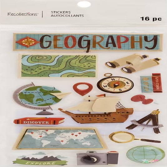 Recollections Geography 16 pc Stickers Globe Explore Discover Map