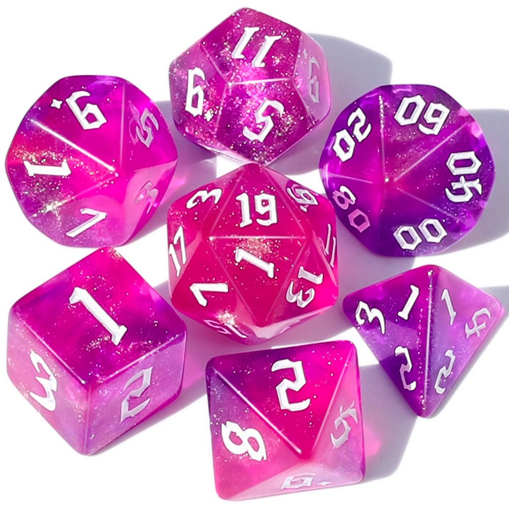 CiaraQ DND Polyhedral Dice Set for Dungeons and Dragons RPG MTG Role Playing Table Games-with 1 Dice Pouch (Purple + Red + Glitter)