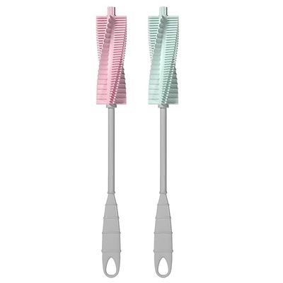 2 Pcs Baby Bottle Brush Set, Silicone & Pp Pacifier Cleaning Brush with Anti-Slip Handle, Long Handle for Deep Cleaning, Assorted Colors, 12.2 Inch