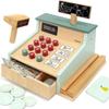 PairPear Wooden Toy Cash Register,Kids Pretend Play Money Counting Toys with Scanner and Credit Card,Toddler Cashier Toy Grocery Play Food Accessory for Pre-School Gift Boys Girls 3+ view 1