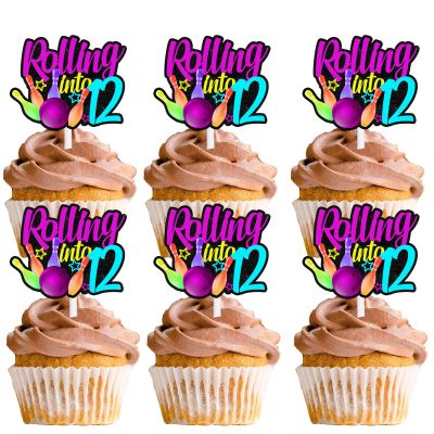 18pcs Glitter Bowling Ball Dessert Cupcake Topper Bowling Rolling into 12 Theme Decor Supplies Boys Girls Happy 12th Birthday Party Decorations