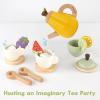 PairPear Wooden Tea Party Set for Little Girls, Kids Tea Sets for Toddler 3-5, 20pcs Pretend Play Fruit Tea Playset Kitchen Accessories Wooden Toys Food for Christmas Birthday view 3