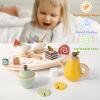 PairPear Wooden Tea Party Set for Little Girls, Kids Tea Sets for Toddler 3-5, 20pcs Pretend Play Fruit Tea Playset Kitchen Accessories Wooden Toys Food for Christmas Birthday view 4
