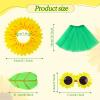 5pcs Sunflower Halloween Costumes for Women Cosplay Green Bodysuit Skirt Yellow Hood Headpiece Glasses Leaf Glove Accessory view 2