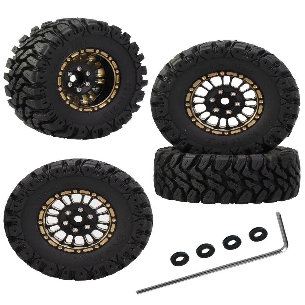 RCMYou RC Full Brass 1.2 Inch Beadlock Wheel Rim & Wheels Tires for 1/18 1/24 Trx4m SCX24 FCX24 RC Crawler Car,4PCS (1.2 Inches) Wheel Rim & Wheels Tires