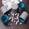 5 Pack PU Leather Dice Cups Felt Lining Quiet Shaker with 30 Dot Dice for Bar Party Yahtzee Farkle Dice Games, Grey view 4