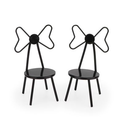 Miniature Chairs Set of 2Pcs Dollhouse Furniture Bistro Chair (Pack of 2) Butterfly Backrest Designed Miniature Soldier Metal Chair Model Accessories Iron Dinning Decoration (Black)