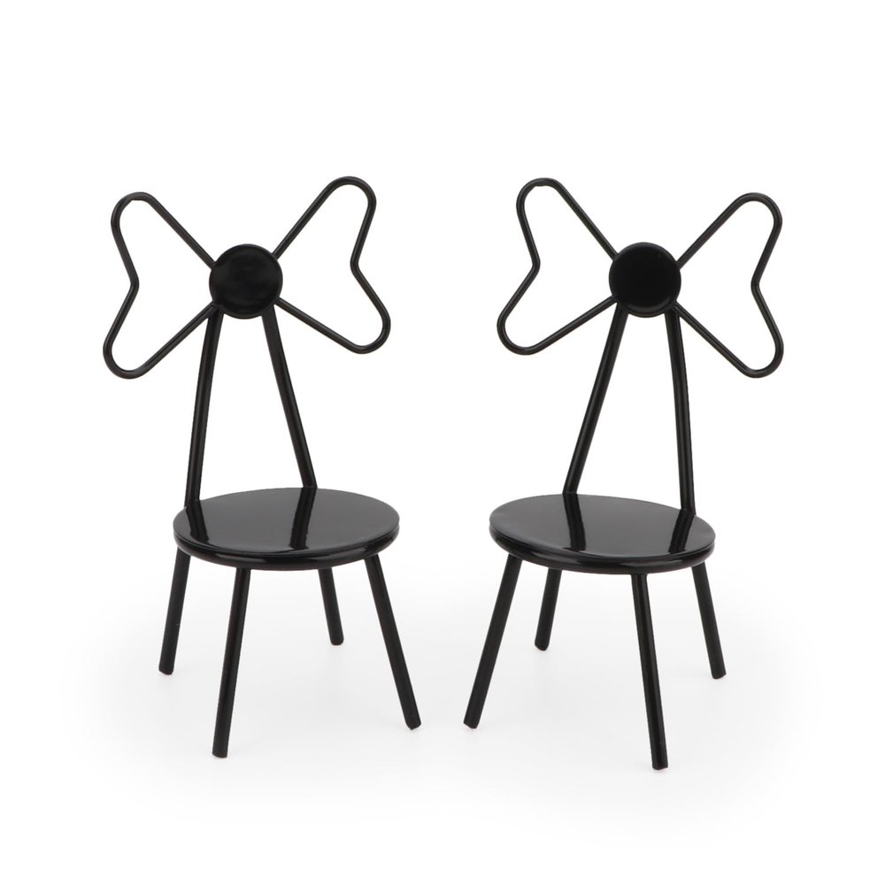 Miniature Chairs Set of 2Pcs Dollhouse Furniture Bistro Chair (Pack of 2) Butterfly Backrest Designed Miniature Soldier Metal Chair Model Accessories Iron Dinning Decoration (Black)