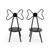 Miniature Chairs Set of 2Pcs Dollhouse Furniture Bistro Chair (Pack of 2) Butterfly Backrest Designed Miniature Soldier Metal Chair Model Accessories Iron Dinning Decoration (Black) view 2