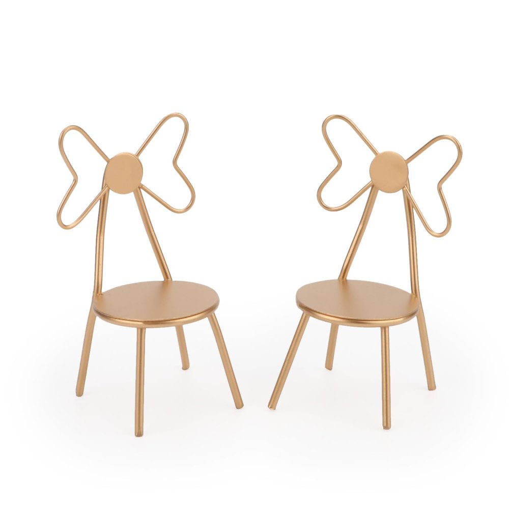 Miniature Chairs Set of 2Pcs Dollhouse Furniture Bistro Chair (Pack of 2) Butterfly Backrest Designed Miniature Soldier Metal Chair Model Accessories Iron Dinning Decoration (Rose Golden)