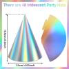 ZOIIWA 48 Pieces Iridescent Party Hats Rainbow Laser Themed Hat Birthday Party Cone Hats with Elastic String for Birthday Parties and Friend gatherings Rainbow Handmade Hat for Kids Baby Shower Boys view 2