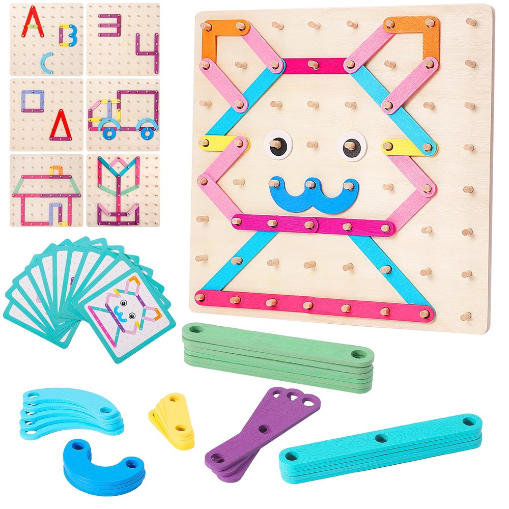 EZVYAO Wooden Montessori Toy for Toddlers, Letter Number Construction Set Pegboard Puzzle Stacking Blocks, Preschool Learning ABC Shape Educational Toys for Kids Boys Girls