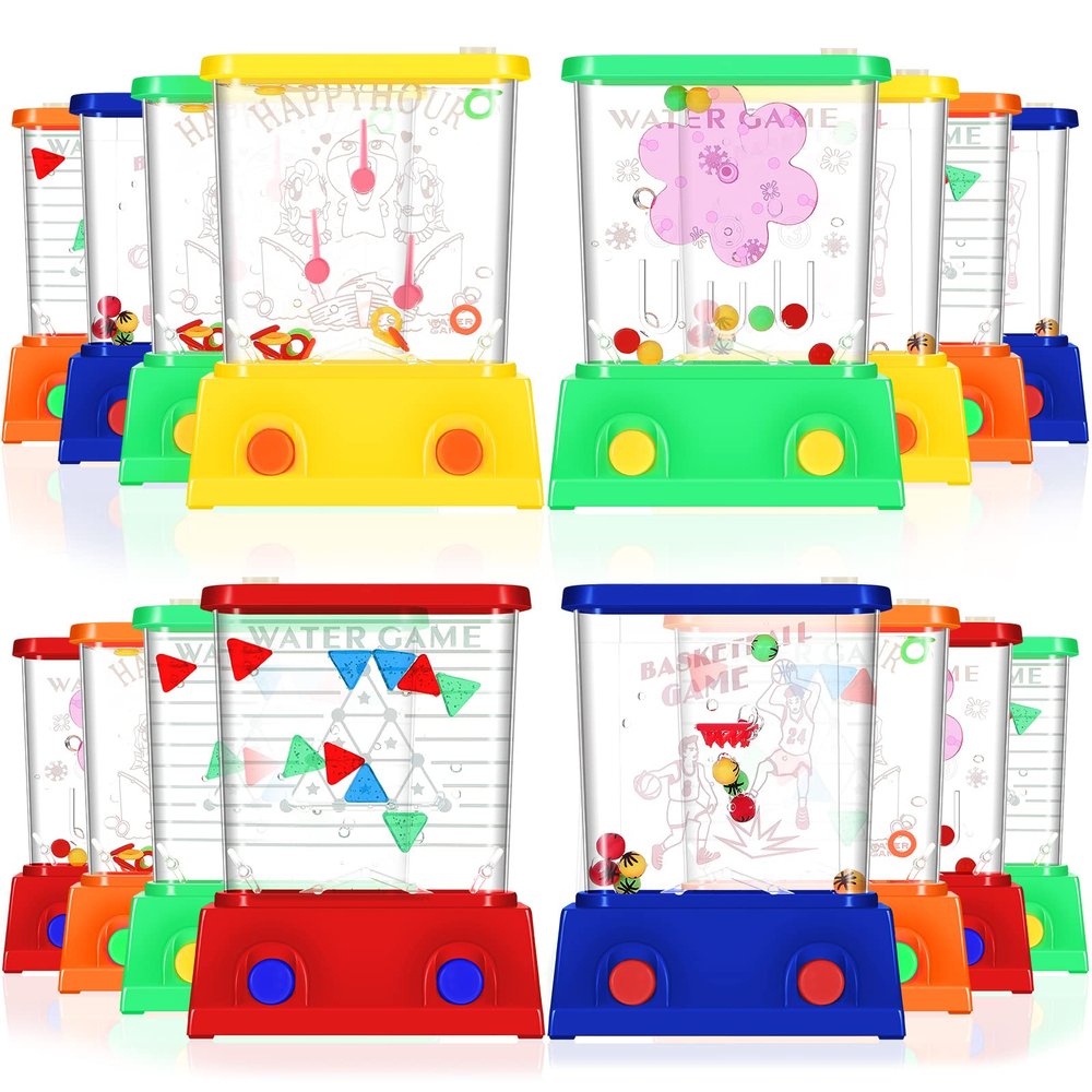 Lewtemi 32 Pcs Handheld Water Game Arcade Water Ring Mini Basketball Flower Toss Rings Fish Water Game 90s Toys Retro Pastime for Party Travel Stocking Without Water(Bright Style)