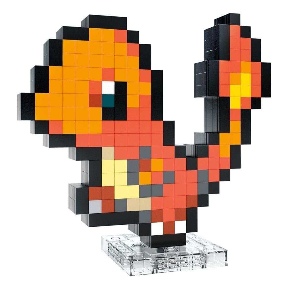 Mega Pokmon Glumanda HTH76 - Buildable Retro Pixel Art Figure with Wall Mount Base for Adult Builders and Collectors