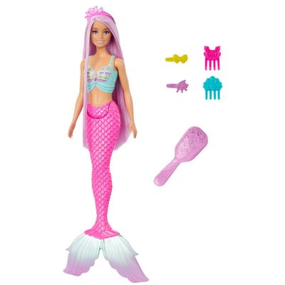 Barbie Mermaid Doll with 7-Inch-Long Pink Fantasy Hair & Colorful Accessories for Styling Play Like Headband & Barrettes