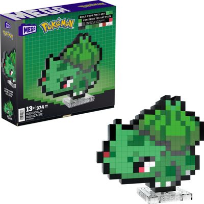 Mega Pokmon Bisasam Retro Look - 15 cm Buildable with Pixel Art Stones - Includes Wall Mounted Base for Adult Lovers and Collectors, HTH75