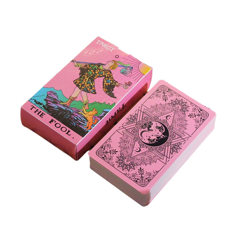 Jayiaine Tarot Cards Deck, with Guidebook Divination Discoloration Water Proof Cards, Fortune Telling Game Set for Family Reunion Beginners Expert Readers for Christmas Birthday, Pink