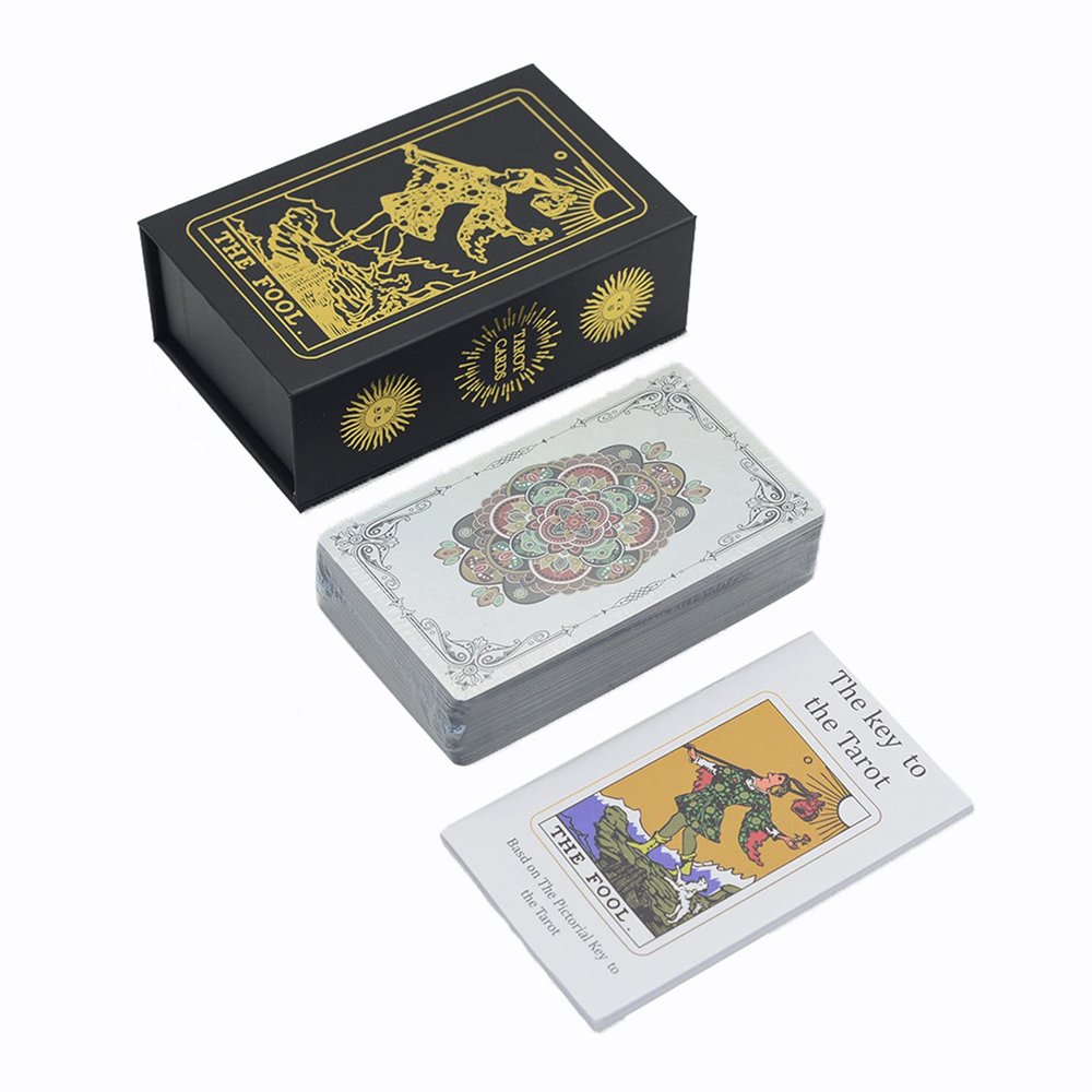 Jayiaine Tarot Cards Deck, New Water Proof with Guidebook Divination Oracle Card Gold Foil 80 Tarot Cards, Fortune Telling Game Set for Family Reunion Beginners Expert Readers,Black