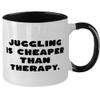 Best Juggling Two Tone 11oz Mug, Juggling is Cheaper Than Therapy, Present For Friends, Gag Gifts From Friends, Juggling equipment, Juggling props, Juggling Balls view 2