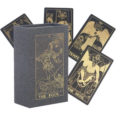 Jayiaine Tarot Cards Deck, Water Proof with Guidebook Divination Oracle 80 Cards, Fortune Telling Game Set for Family Reunion Beginners Expert Readers for Christmas Birthday, Black