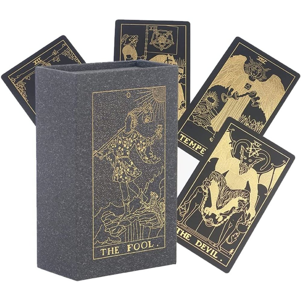 Jayiaine Tarot Cards Deck, Water Proof with Guidebook Divination Oracle 80 Cards, Fortune Telling Game Set for Family Reunion Beginners Expert Readers for Christmas Birthday, Black
