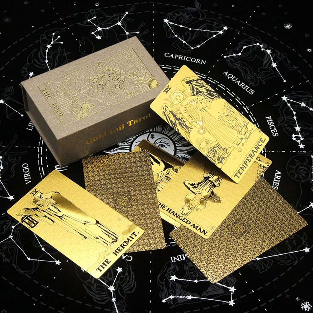 Jayiaine Tarot Cards Deck, Water Proof with Guidebook Divination Cards, 80 Fortune Telling Game Set for Family Reunion Beginners Expert Readers for Christmas Birthday, Gold