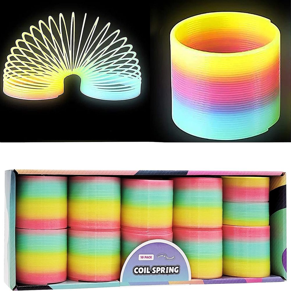 Plastic Coil Spring, Glow-in-The-Dark Magic Rainbow Slingy, Party Favor, Birthday Bag Filler, Stocking Stuffers, 3" (80MM) (100-Pack)