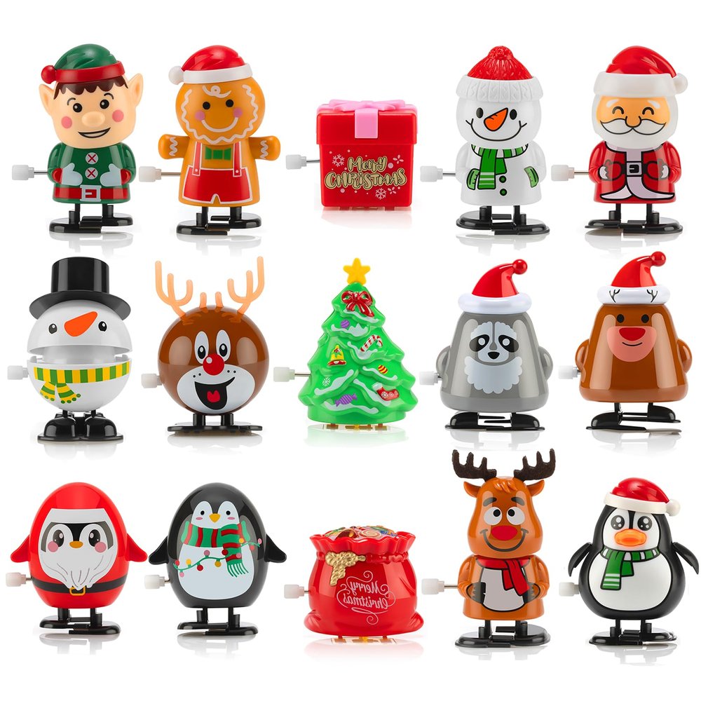 HIKUIBU 15PCS Christmas Wind Up Toys for Kids, Christmas Party Favors Clockwork Toys, Christmas Goodie Bags Stuffers with Walking Snowman Christmas Tree for Xmas Stocking Stuffers Toys