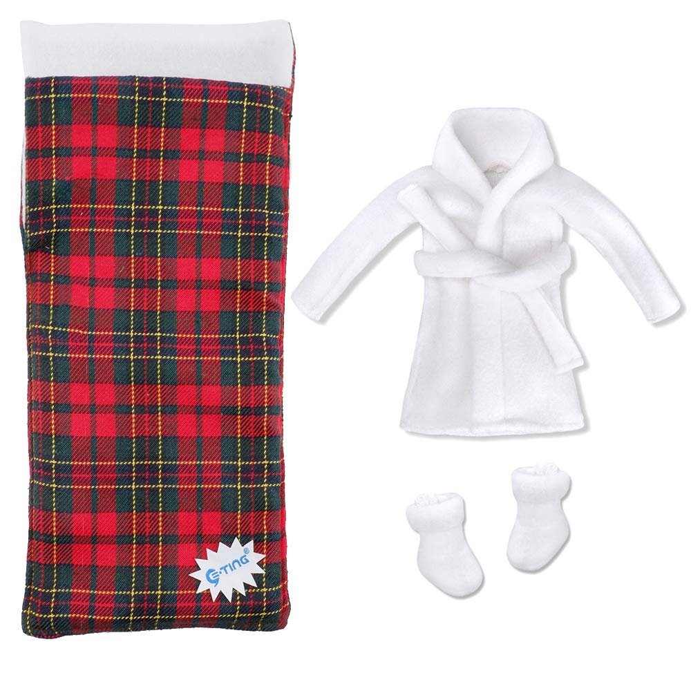 E-TING Santa Clothing Bathrobe Christmas Accessories for elf Doll (White Bathrobe with Sleeping Bag)