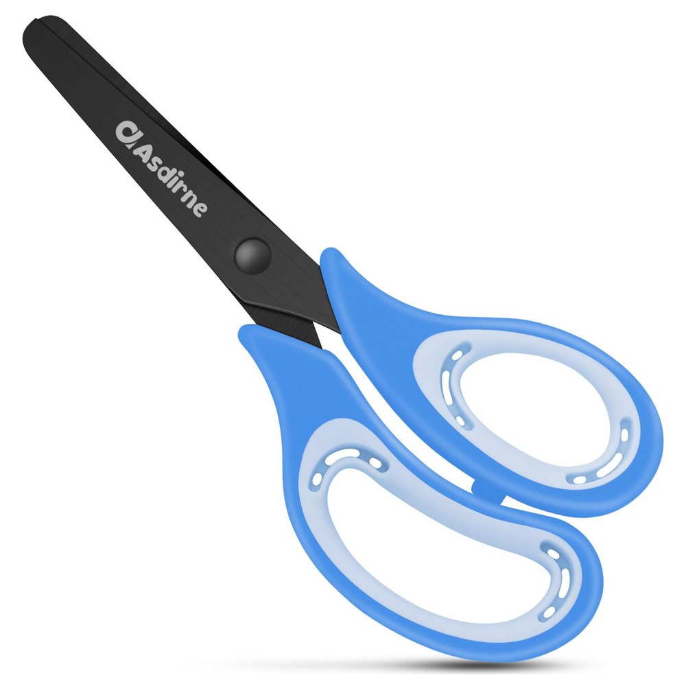 Asdirne Kids Scissors - Safety Children Scissors with Blunt Tip Stainless Steel Blades and Soft Grip, Great for Home and School, Blue, 13.5cm