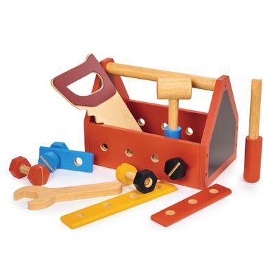 Mentari Toys - Chippy's Handy Tool Kit - Wooden Toy Toolbox with Saw, Hammer, Wrench, Screwdriver, Chalkboard, Bolts & Planks - Encourages Fine Motor Skills, Creativity & Imaginative Play - Age 3+