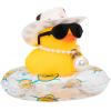 wonuu Car Rubber Duck, Yellow Duck Decoration Dashboard with Sun Hat Swim Ring Necklace Sunglasses for Car Dashboard Decorations, Black White Cowboy Hat-Transparent-Big Pearl view 1
