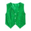vastwit Kids Boys Girls Waistcoat Sequined Vest Sleeveless Buttons Jacket Hip-hop Jazz Dance Party Tops Green 14-15 Years view 1
