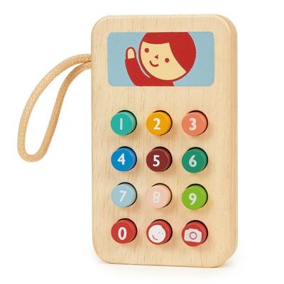 Mentari Toys - Mobile Phone - Solid Wood Phone with Squishy Buttons for Toddlers - Pretend Play Toy - Boost Communication Skills and Language Development - Age 2+