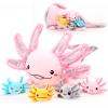 Aoriher 5 Pcs Axolotl Plush Set 24 Inch Mommy Axolotl Stuffed Animal with 4 Cute Plush Babies in Belly Soft Cuddly Plushie for Kids Sleeping Birthday Graduation Valentine Gift Party Favors(Pink) view 1