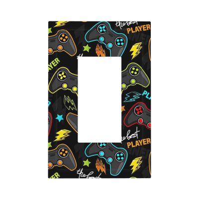 1 Gang Electrical Decora/GFCI Device Wallplate Fun Graffiti Video Game Controller Gaming Gamer Teen Kids Boys Gamepad Single Decorator Rocker Outlet Light Switch Cover Electrical Faceplate Dimmer