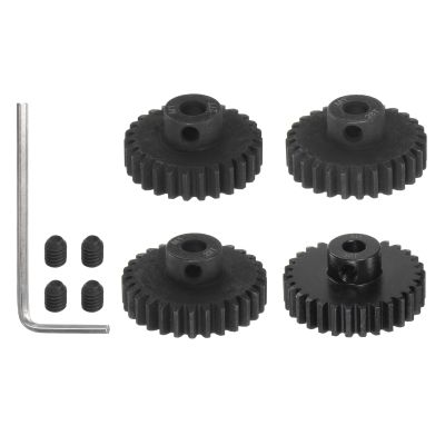 HARFINGTON Mod 1 M1 Pinion Motor Gear Set 4pcs 27T 28T 29T 30T Fit 5mm RC Motor Shaft M1 Pitch Gears for RC Car, with Hex Key