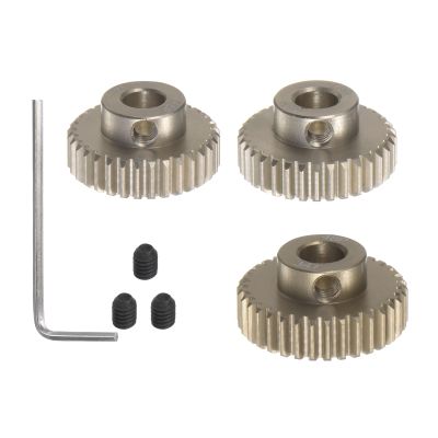 HARFINGTON 48P 7075 Aluminum Pinion Motor Gear Set 3pcs 32T 33T 34T Fit 5mm RC Motor Shaft 48 Pitch Gears for RC Car, with Hex Key