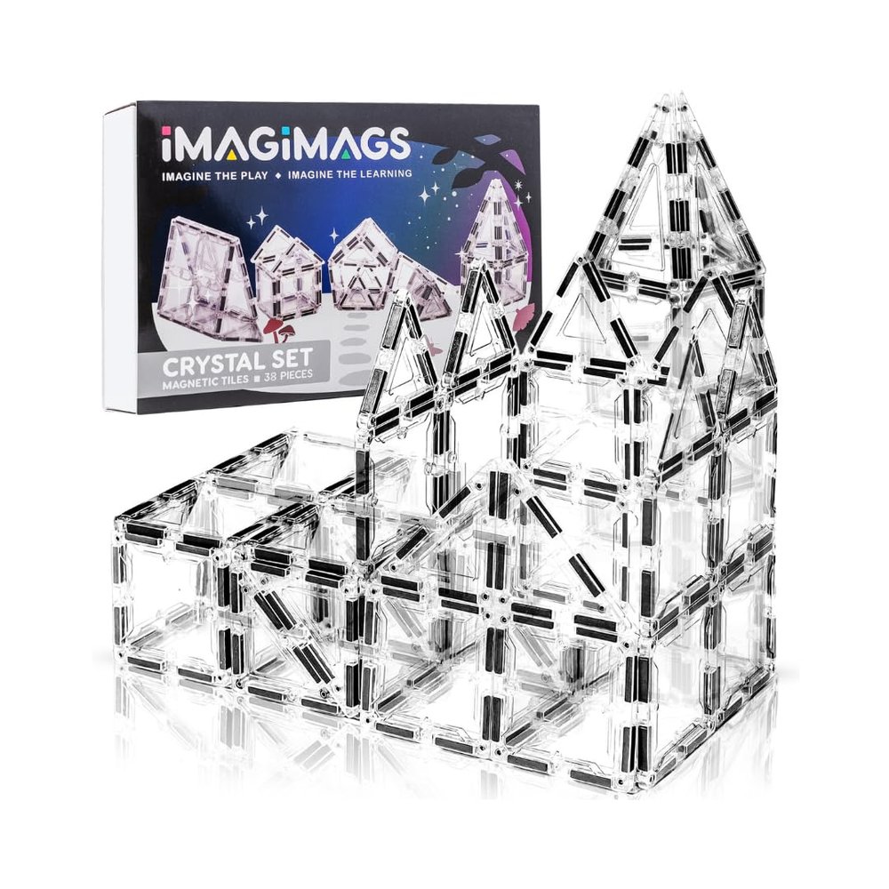Imagimags Magnetic Building Tiles, 38 Piece Transparent Clear Crystal Set for Boys Girls Kids, Educational Creative Learning Activity Building Block Toddler Toys, STEM, Children Ages 3 Years +