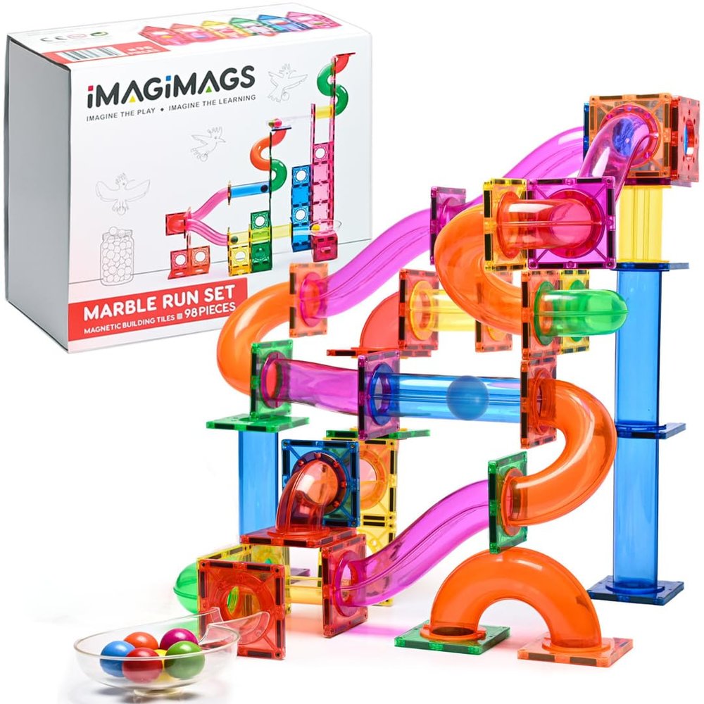 IMAGIMAGS Magnetic Building Tiles, 98 Piece Marble Run Set for Boys Girls Kids, Educational Creative Learning Activity Building Block Toddler Toys, STEM, Children Ages 5 Years +