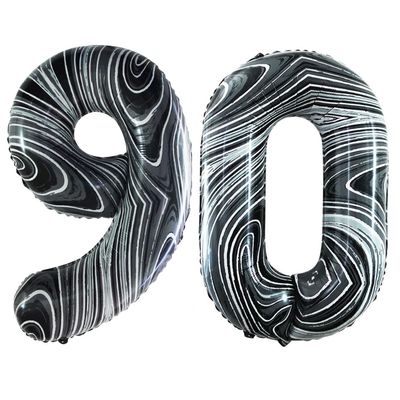 GOER Number 90 Balloons for 90th Birthday Party Decorations,42 Inch Jumbo Foil Helium Balloons for 90th Anniversary (Marble Black)