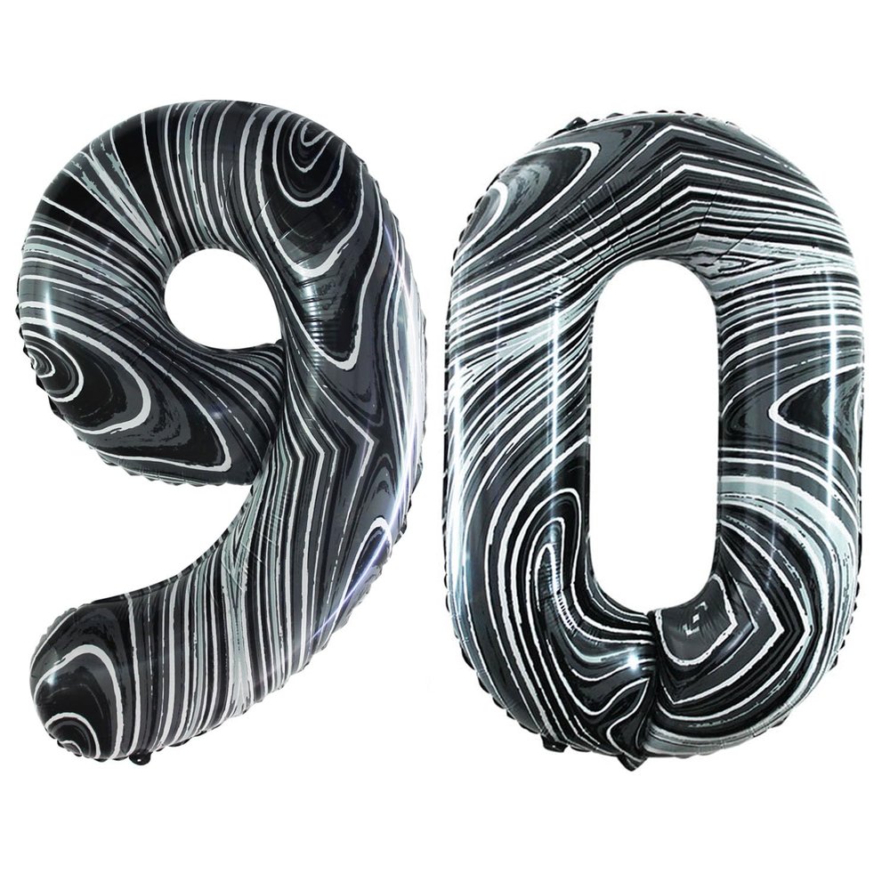 GOER Number 90 Balloons for 90th Birthday Party Decorations,42 Inch Jumbo Foil Helium Balloons for 90th Anniversary (Marble Black)