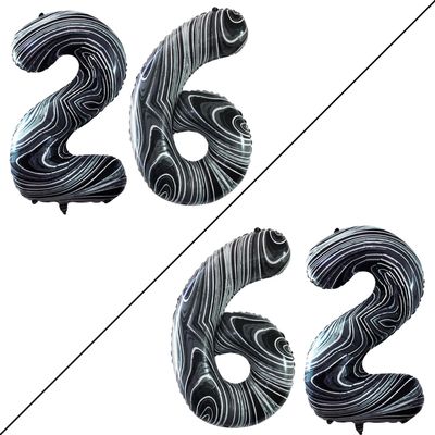 GOER Number 26 Balloons for 26th Birthday Party Decorations,42 Inch Jumbo Foil Helium 62 Balloons for 62nd Birthday Party Decoration (Marble Black)