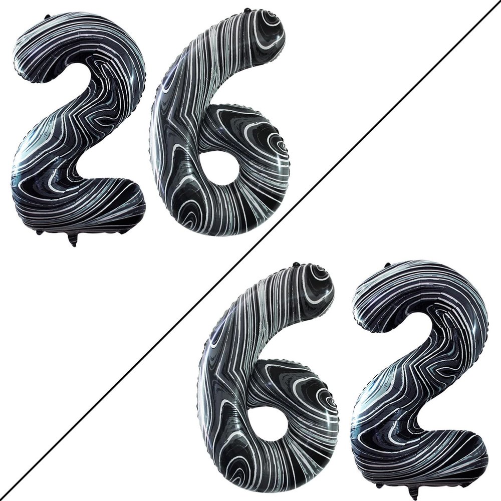 GOER Number 26 Balloons for 26th Birthday Party Decorations,42 Inch Jumbo Foil Helium 62 Balloons for 62nd Birthday Party Decoration (Marble Black)