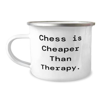 Chess is Cheaper Than Therapy. 12oz Camper Mug, Chess Present From Friends, Nice For Friends, Chess sets, Chess boards, Chess pieces, Travel chess sets, Magnetic chess sets, Electronic chess sets